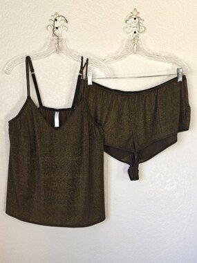 Cacique 18/20/2X Cami & Short Set Sexy Black Glitter Knit